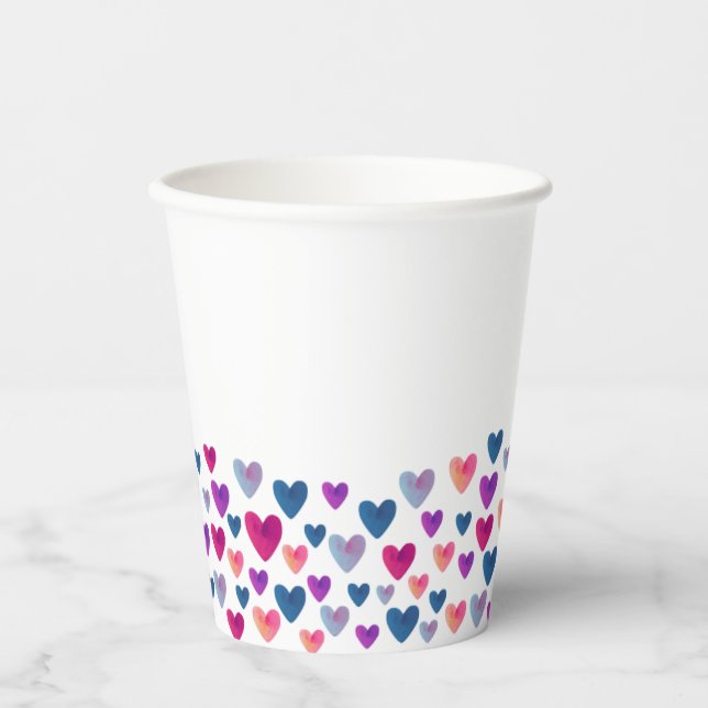 Watercolor Hearts Paper Cup (Front)