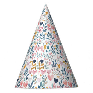 Watercolor hearts party hat