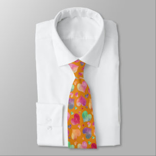 Watercolor Hearts Pattern Orange  Tie