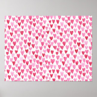 Watercolor Hearts - Pink Poster