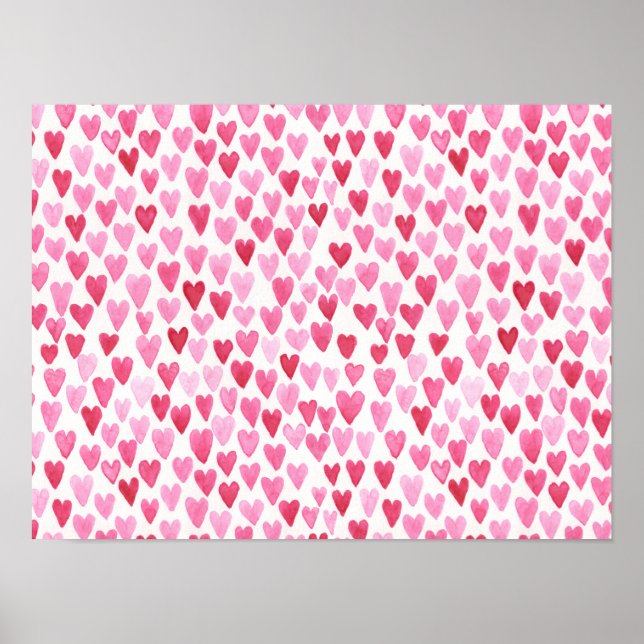 Watercolor Hearts - Pink Poster (Front)