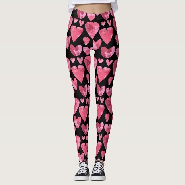 Watercolor Hearts Print Leggings (Front)