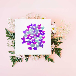 Watercolor hearts - purple Valentine's Day Card