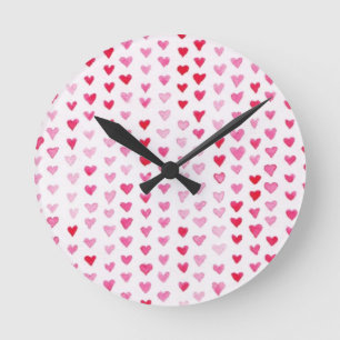 Watercolor Hearts Round Clock
