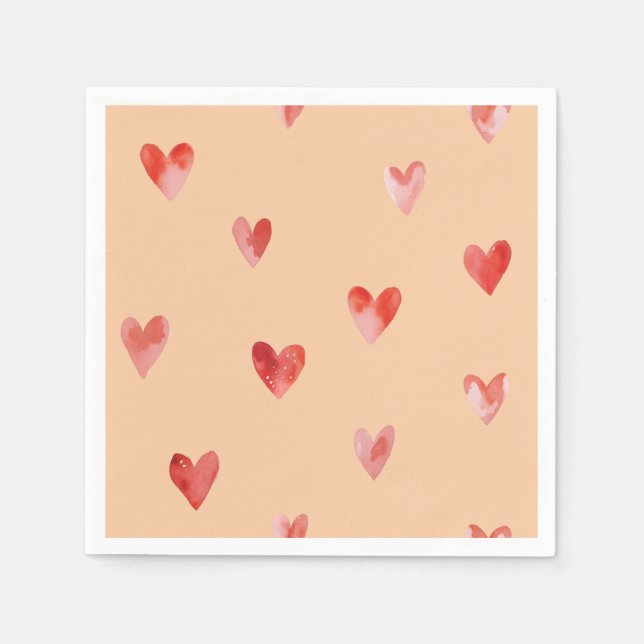 Watercolor Hearts Seamless Pattern Napkin (Front)