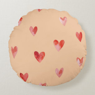 Watercolor Hearts Seamless Pattern Round Cushion