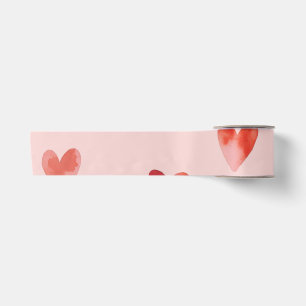 Watercolor Hearts Seamless Pattern Satin Ribbon