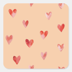 Watercolor Hearts Seamless Pattern Square Sticker