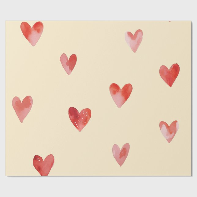 Watercolor Hearts Seamless Pattern Wrapping Paper (Flat)