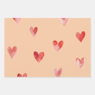 Watercolor Hearts Seamless Pattern Wrapping Paper Sheet