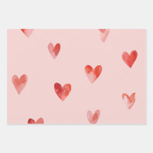 Watercolor Hearts Seamless Pattern Wrapping Paper Sheet