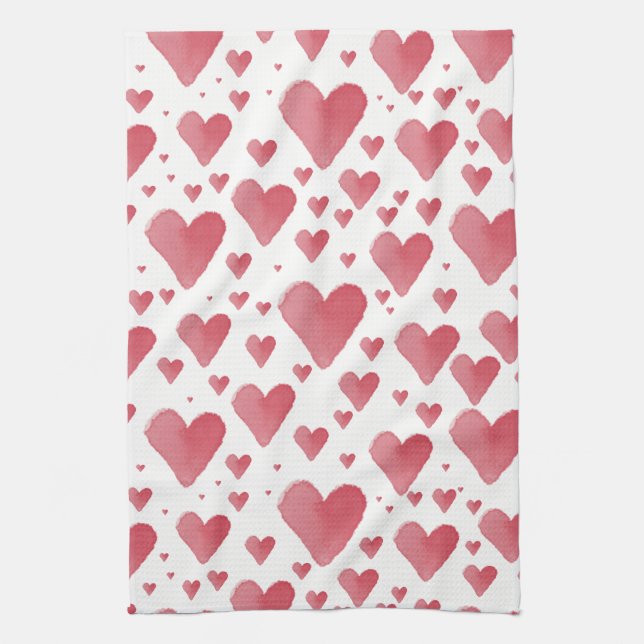 Watercolor Hearts Tea Towel (Vertical)