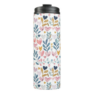 Watercolor hearts thermal tumbler