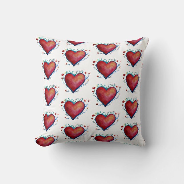 Watercolor Hearts Throw Cushion (Front)