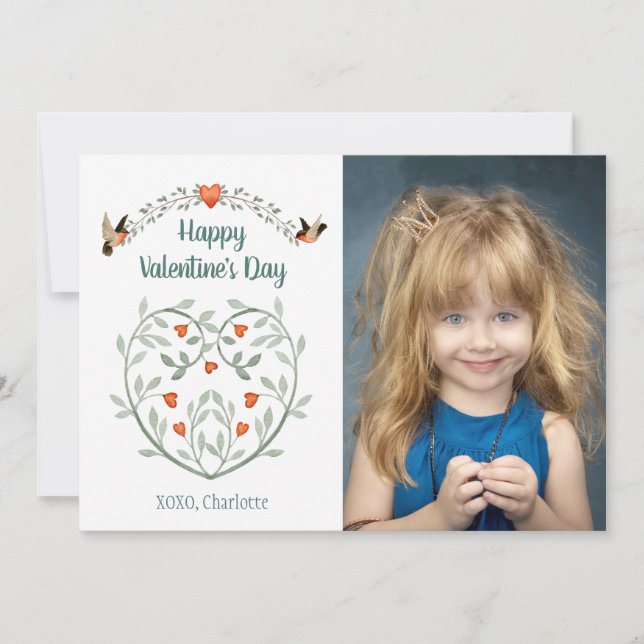 Watercolor Hearts Valentine with Your Photo Holiday Card (Front)