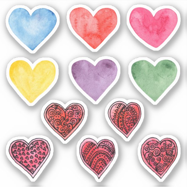 Watercolor hearts. Valentines day. Love. Red, pink (Front)