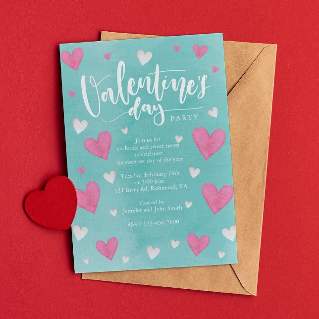 Watercolor Hearts Valentines Day Party Invitation (Creator Uploaded)