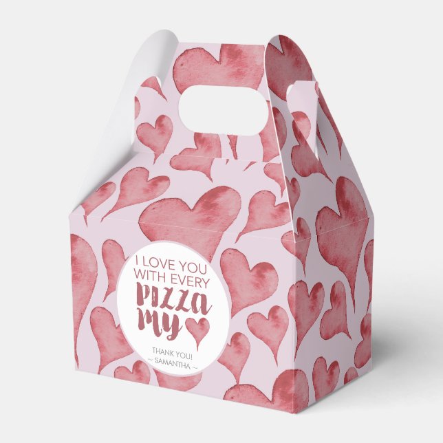 Watercolor Hearts Valentine's Day Pizza Lover Favour Box (Front Side)