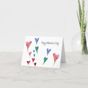 Watercolor Hearts Whimsical Valentine’s Holiday Card