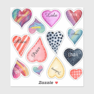 Watercolor hearts with 10 editable names stickers
