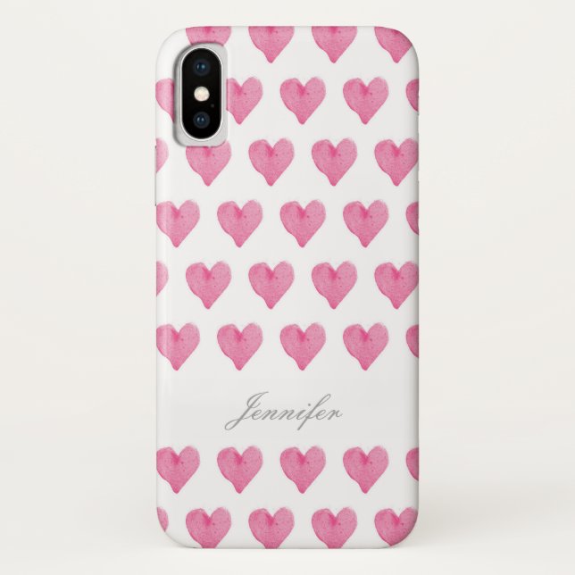 Watercolor Hearts With Name Case (Back)