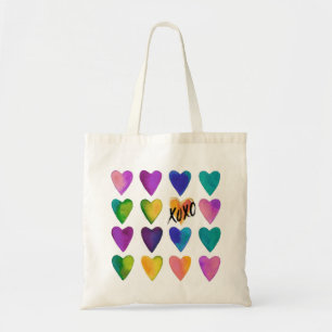 Watercolor Hearts with XOXO Tote Bag