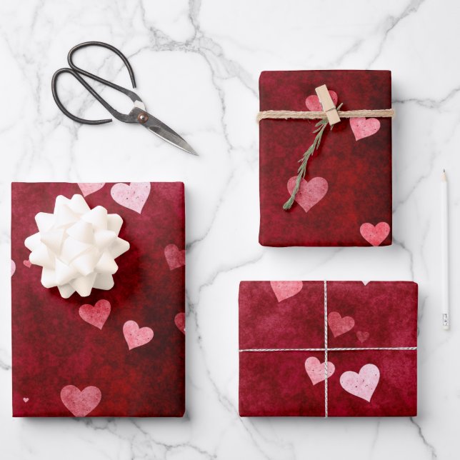 Watercolor Hearts Wrapping Paper Sheet (Front)
