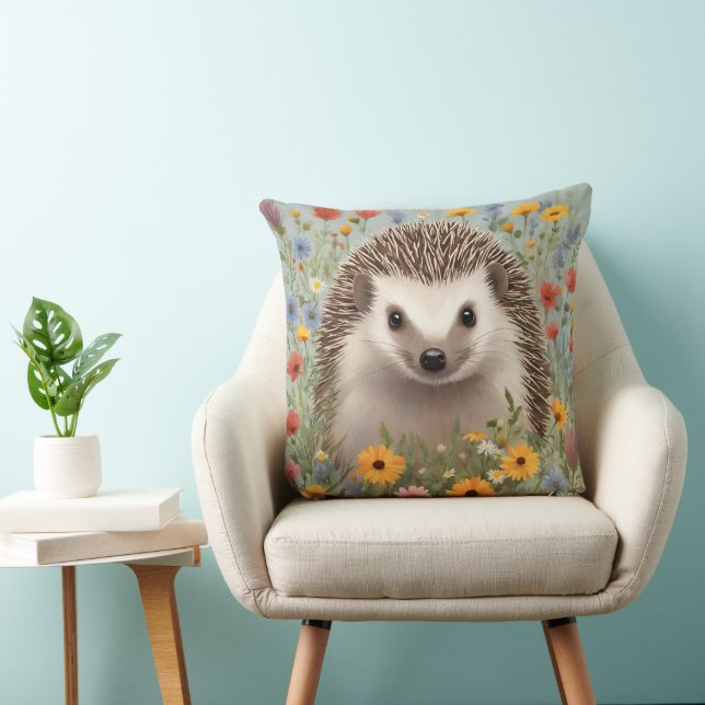 Watercolor Hedgehog and Colourful Wildflowers  Cushion (Chair)