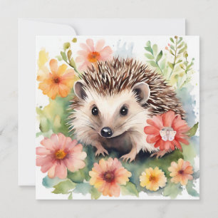 Watercolor Hedgehog and Flowers  Card