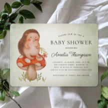 Watercolor Hedgehog And Mushroom Green Baby Shower
