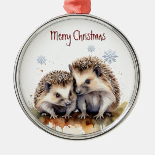 Watercolor Hedgehog Animal Nature Art Metal Tree Decoration