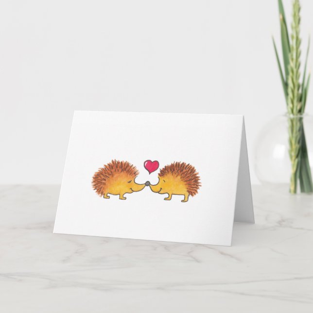 Watercolor Hedgehog Anniversary Love Card (Front)