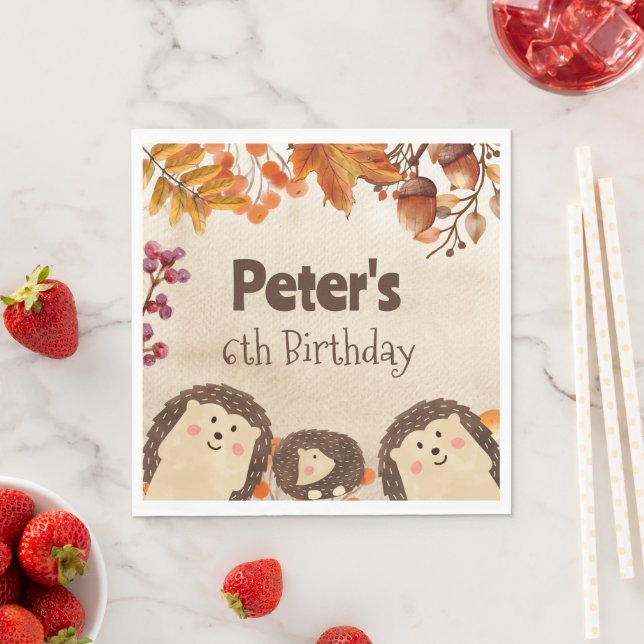 Watercolor hedgehog Birthday Napkin (Insitu)