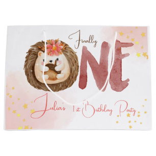 Watercolor hedgehog first Birthday Large Gift Bag