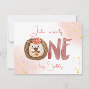 Watercolor hedgehog first Happy Birthday Card