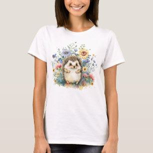 Watercolor Hedgehog in Flowers T-Shirt
