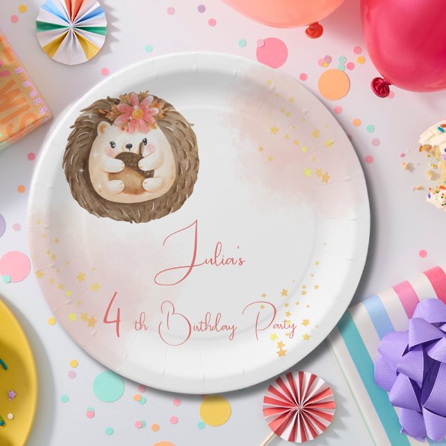 Watercolor hedgehog Kids Birthday Paper Plate (Creator Uploaded)