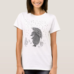 Watercolor Hedgehog Rain Whimsical Illustration  T-Shirt