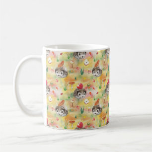 Watercolor hedgehog with mushrooms and apple coffee mug
