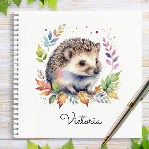 Watercolor Hedgehog Woodland Animal Personalised Notebook