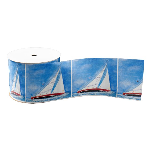 Watercolor Heeling Sailboats Grosgrain Ribbon (Spool)