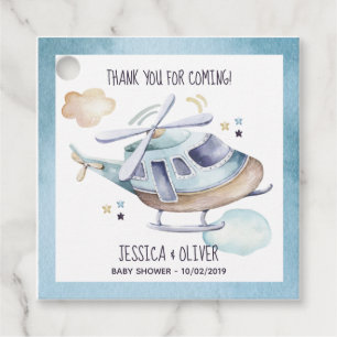 Watercolor Helicopter Party Blue Favour Tags