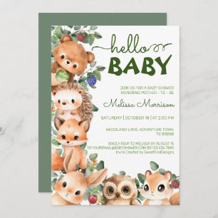 Watercolor Hello Baby Boy Shower Invitation