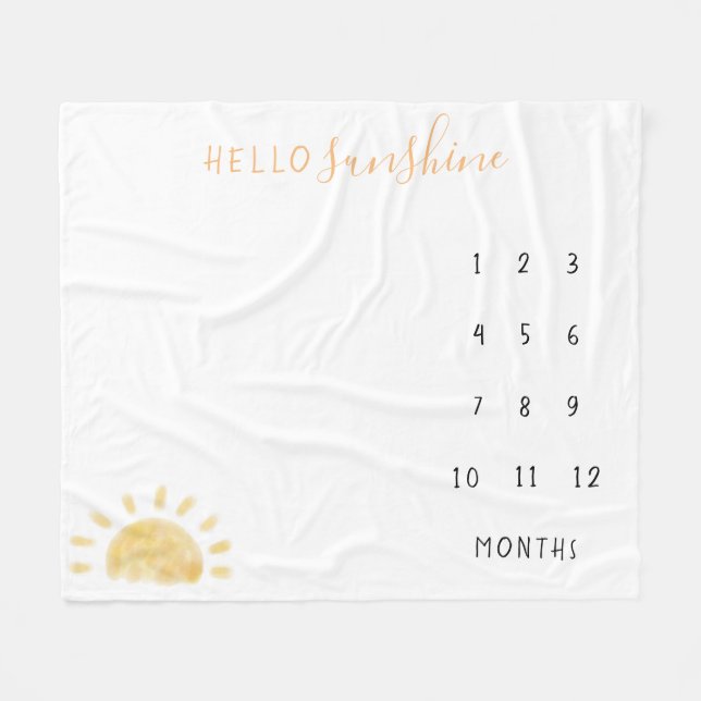 Watercolor “Hello Sunshine” Baby Milestone Fleece  (Front (Horizontal))