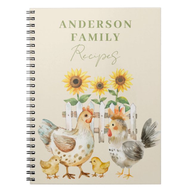Watercolor Hen Farm Recipe  Notebook (Front)