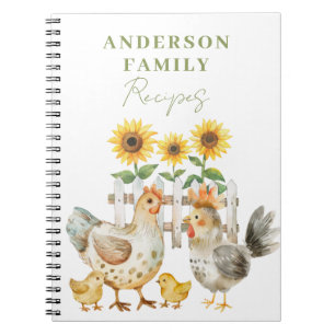 Watercolor Hen Farm Recipe  Notebook