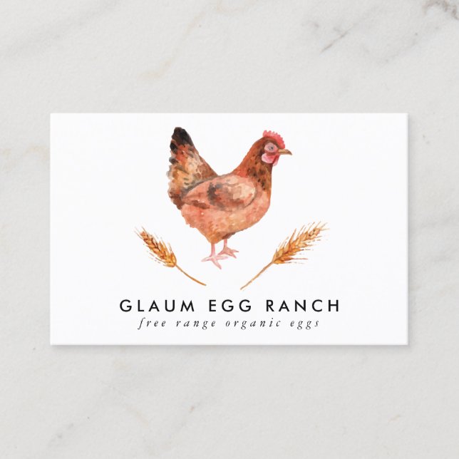 Watercolor Hen Organic Eggs Business Card (Front)