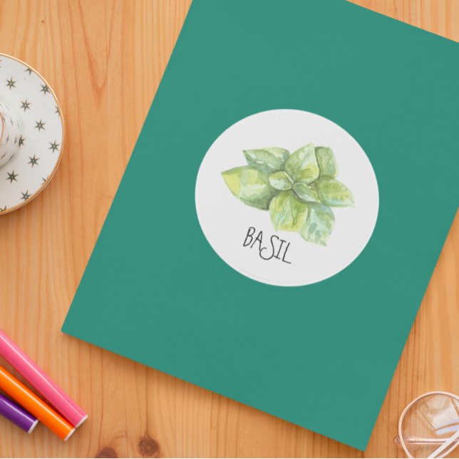 Watercolor Herb Basil Classic Round Sticker (Creator Uploaded)