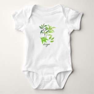 Watercolor herb sage illustration baby bodysuit