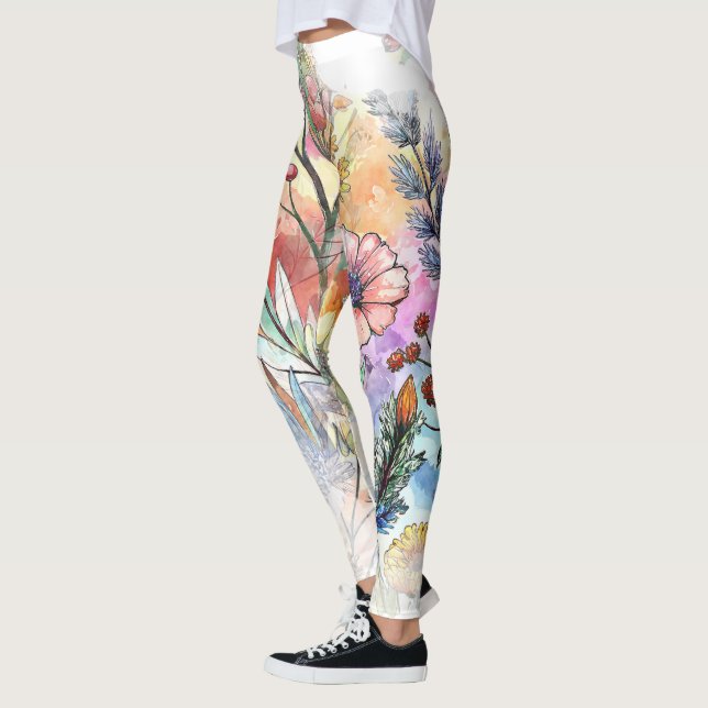 Watercolor Herbal Splashes Leggings (Left)